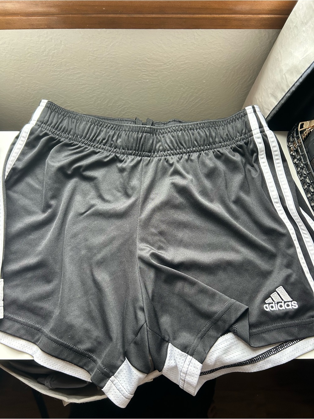 adidas Women's Black Athletic Shorts with White Stripes